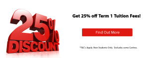 25 percent off on Maths and english tuition fee