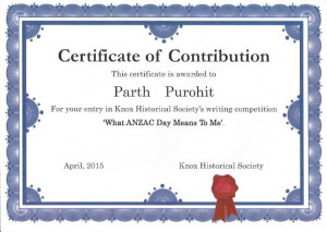 Parth Creative writing certificate - Lynn learning tuition centre